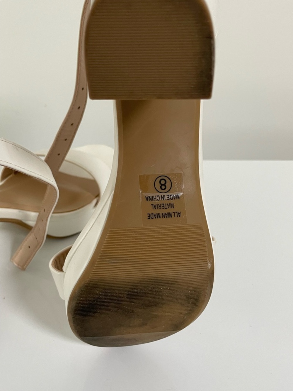 Delicious White Single-Band Ankle-Strap Block Heels. Size 8 - Picture 9 of 9